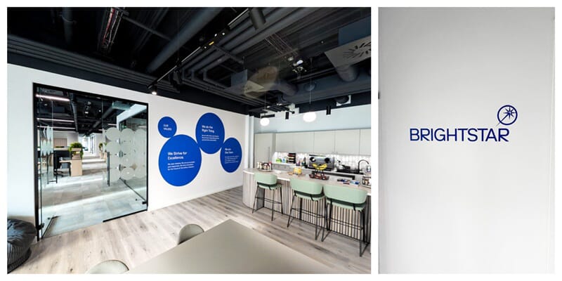 A collage of the interior wall graphics for Brightstar.
